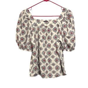 Ann Taylor Factory | Women’s White Blue Floral Oversized Short Sleeve Blouse